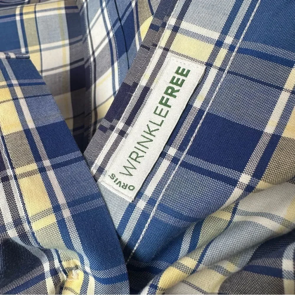 Orvis Active Fit Wrinkle Free SS Yellow & Blue SS Shirt in Size Large - Picture 4 of 7